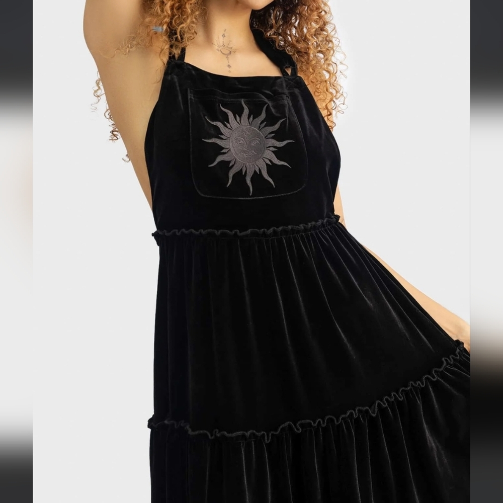 Killstar Black Velvet Maxi Dress with Sun Design - Picture 3 of 11